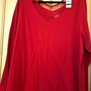 Lane Bryant Vibrant Red V-Neck Long Sleeve Top